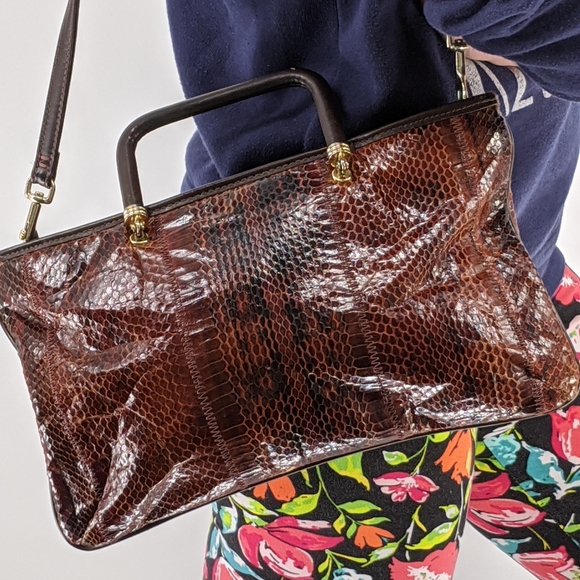 Magnin Vtg Brown Snakeskin Shoulder Bag Sz M SOLD - Picture 2 of 2